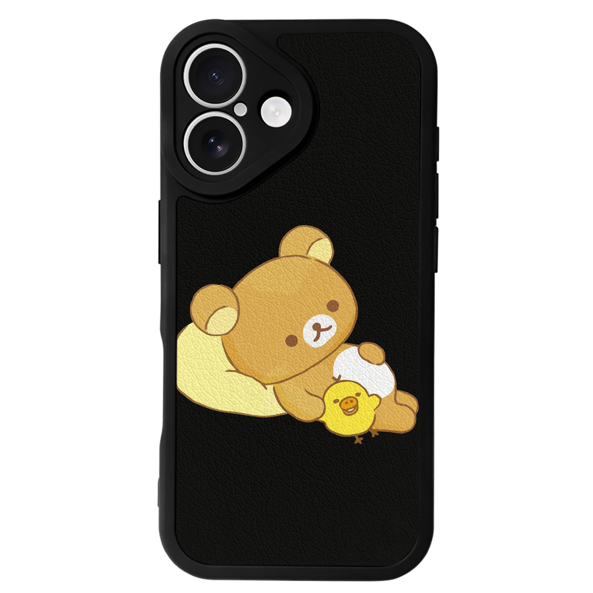 （画像用） リラックマ リラックマ キイロイトリ Rilakkuma Korilakkuma Kiiroitori 【iPhone 16シリーズ対応】シリコンスマホケース（レザー調） 材質：シリコン